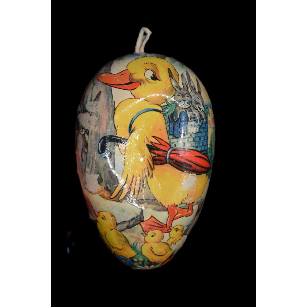 Vintage Western Germany Papier Mache Easter Egg Candy Container Duck Bunny Good